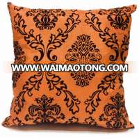 Orange DAMASK FLOCK VELVET PRINT SILK DECORATIVE CUSHION COVER PILLOW CASE 43 CM X 43 CM - UK Stock Fast Shipping